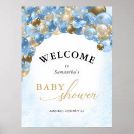 Baby shower Blauw- en goudballonboogjongen Poster