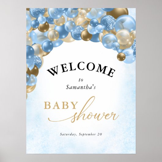 Baby shower Blauw- en goudballonboogjongen Poster (Voorkant)