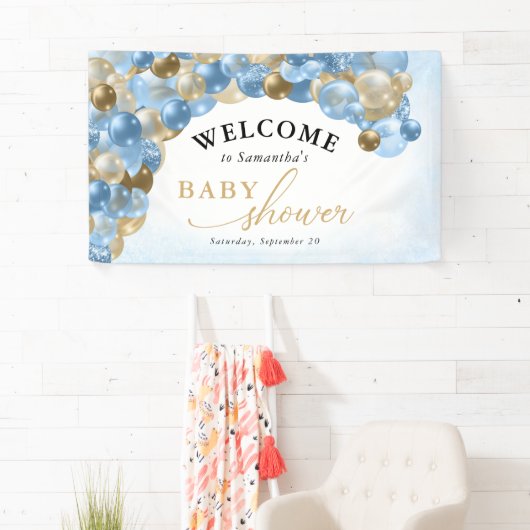 Baby shower Blauw- en goudballonboogjongen Spandoek (Insitu)