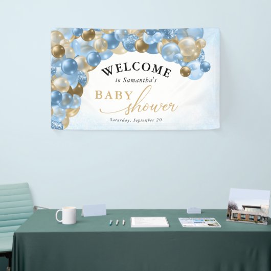 Baby shower Blauw- en goudballonboogjongen Spandoek (Beurs)