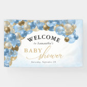 Baby shower Blauw- en goudballonboogjongen Spandoek (Horizontaal)