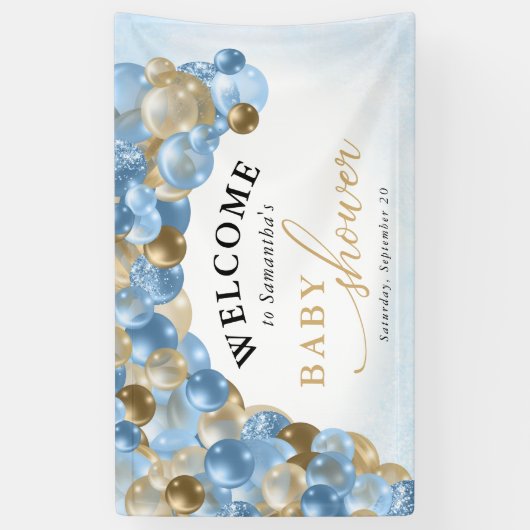Baby shower Blauw- en goudballonboogjongen Spandoek (Verticaal)