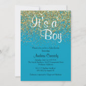 Baby shower Blauw en goudglitter Sprinkle uitnodig Kaart (Voorkant)