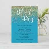 Baby shower Blauw en goudglitter Sprinkle uitnodig Kaart (Staand voorkant)