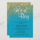 Baby shower Blauw en goudglitter Sprinkle uitnodig Kaart (Voorkant / Achterkant)