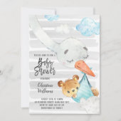 Baby shower Blauw en grijs Beer Kaart (Voorkant)