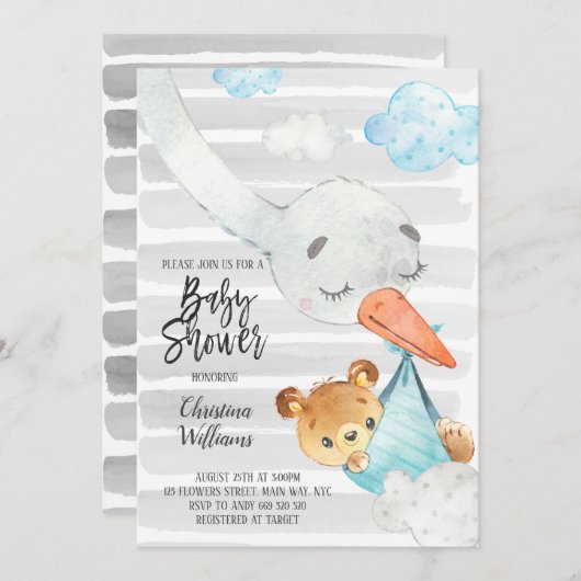 Baby shower Blauw en grijs Beer Kaart (Voorkant / Achterkant)