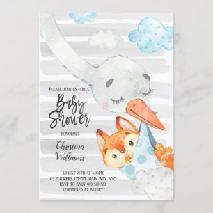 Baby shower blauw en grijze staart kaart
