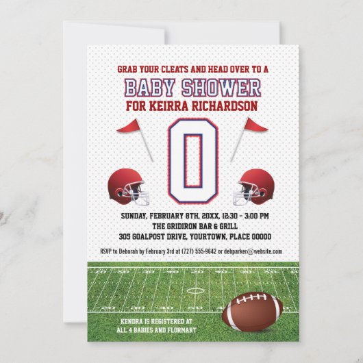 Baby shower Blauw en rood Football Kaart (Voorkant)