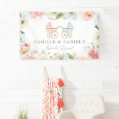 Baby shower blauw en roze Floral Spandoek (Insitu)