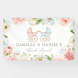 Baby shower blauw en roze Floral Spandoek