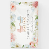 Baby shower blauw en roze Floral Spandoek (Verticaal)