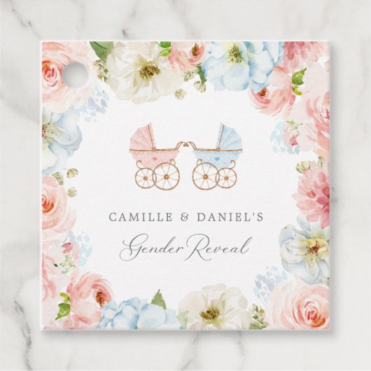 Baby shower blauw en roze onthullen Hartelijk dank Bedankjes Labels (Voorkant)