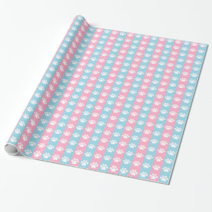 baby shower - Blauw en roze - Paw Print Thema Cadeaupapier