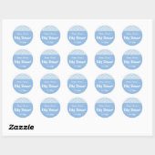 Baby shower Blauw en Wit Damaskpatroon, Douanepatr Ronde Sticker (Vel)