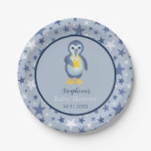 Baby shower Blauw en wit Star Penguin Papieren Bordje (Voorkant)
