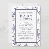 Baby shower Blauw en Witte Floral Kaart (Voorkant)