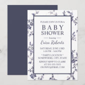 Baby shower Blauw en Witte Floral Kaart (Voorkant / Achterkant)
