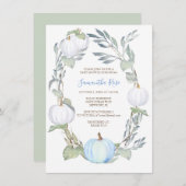 Baby shower Blauw en WITTE PUMPKIN Greenery Kaart (Voorkant / Achterkant)