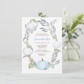 Baby shower Blauw en WITTE PUMPKIN Greenery Kaart (Staand voorkant)