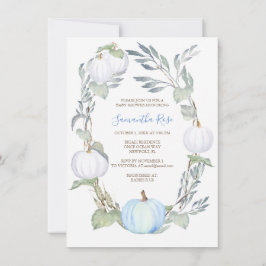 Baby shower Blauw en WITTE PUMPKIN Greenery Kaart
