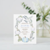 Baby shower Blauw en WITTE PUMPKIN Greenery Kaart (Staand voorkant)