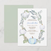 Baby shower Blauw en WITTE PUMPKIN Greenery Kaart (Voorkant / Achterkant)