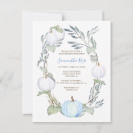 Baby shower Blauw en WITTE PUMPKIN Greenery Kaart