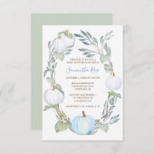 Baby shower Blauw en WITTE PUMPKIN Greenery Kaart (Voorkant / Achterkant)