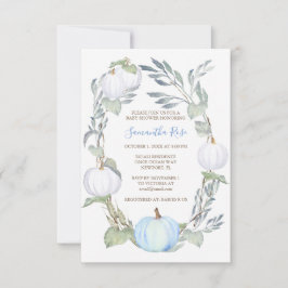 Baby shower Blauw en WITTE PUMPKIN Greenery Kaart