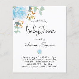Baby shower blauw floral budget uitnodiging flyer