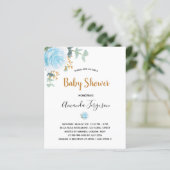 Baby shower blauw florale uitnodiging (Staand voorkant)