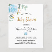 Baby shower blauw florale uitnodiging (Voorkant)