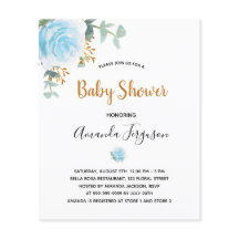 Baby shower blauw florale uitnodiging