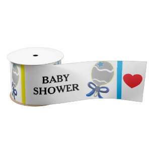 Baby Shower Blauw Geel Ratels Satijnen Lint