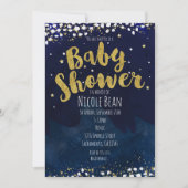 Baby shower Blauw & Goud Sterrennacht Uitnodiginge Kaart (Voorkant)