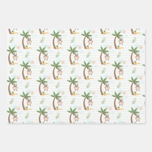 Baby shower Blauw groene aap wolken Inpakpapier Vel (Voorkant)