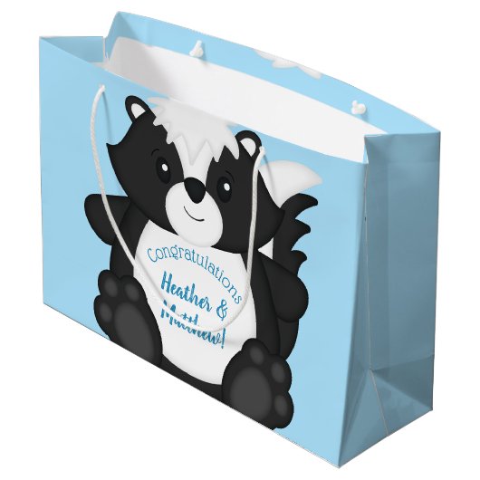 Baby shower blauw groot cadeauzakje (Achterkant Gekanteld)