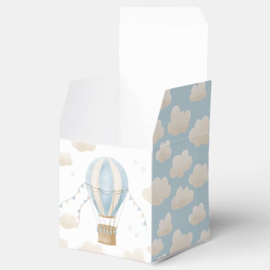 Baby shower blauw heteluchtballonavontuur wacht op bedankdoosjes (Geopend)