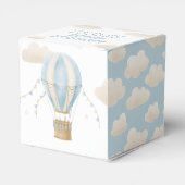 Baby shower blauw heteluchtballonavontuur wacht op bedankdoosjes (Achterkant)