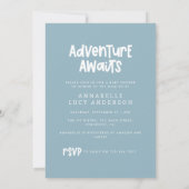 Baby shower blauw heteluchtballonavontuur wacht op kaart (Achterkant)