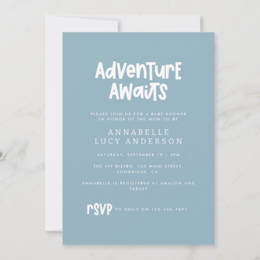 Baby shower blauw heteluchtballonavontuur wacht op kaart (Achterkant)