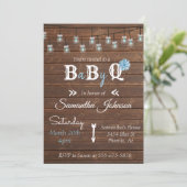 Baby Shower Blauw Jongensfeest BBQ Rustic Hout Kaart (Staand voorkant)