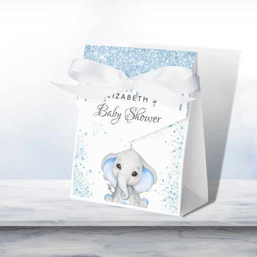 Baby shower blauw jongetje wit schattig olifant bedankdoosjes
