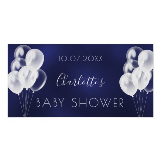 Baby shower blauw jongetje witte ballonnen perfect poster (Voorkant)