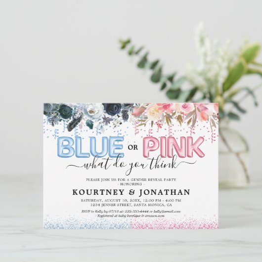 Baby shower Blauw of roze Kaart (Staand voorkant)