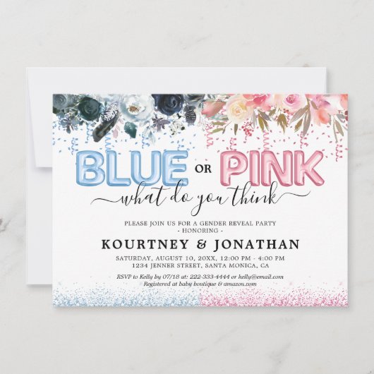 Baby shower Blauw of roze Kaart (Voorkant)