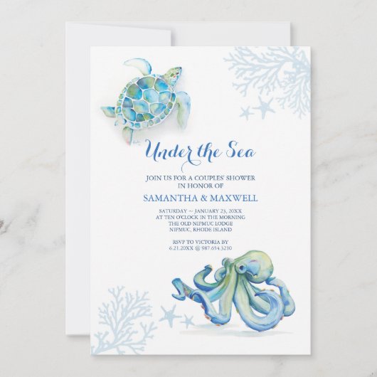 Baby shower blauw onder het Zee kustwateren Waterv Kaart (Voorkant)