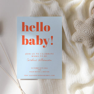 Baby Shower Blauw Oranje Modern Sekseneutraal Kaart