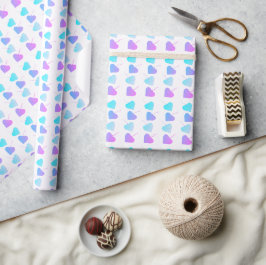 Baby shower blauw, Paarse en roze harten Cadeaupapier